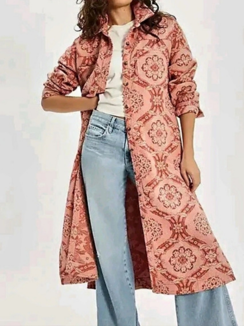 Free People We The Free Brick Lane Jacquard Maxi Shirt Jacket SZ M